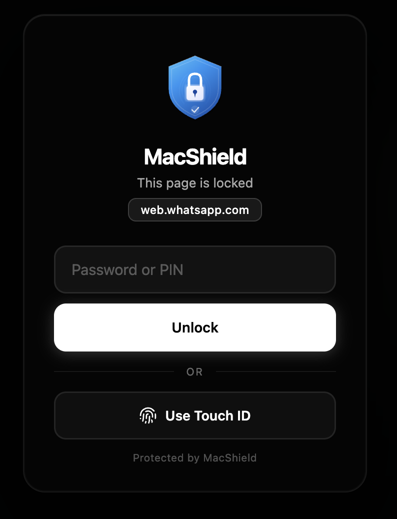 MacShield browser extension lock screen